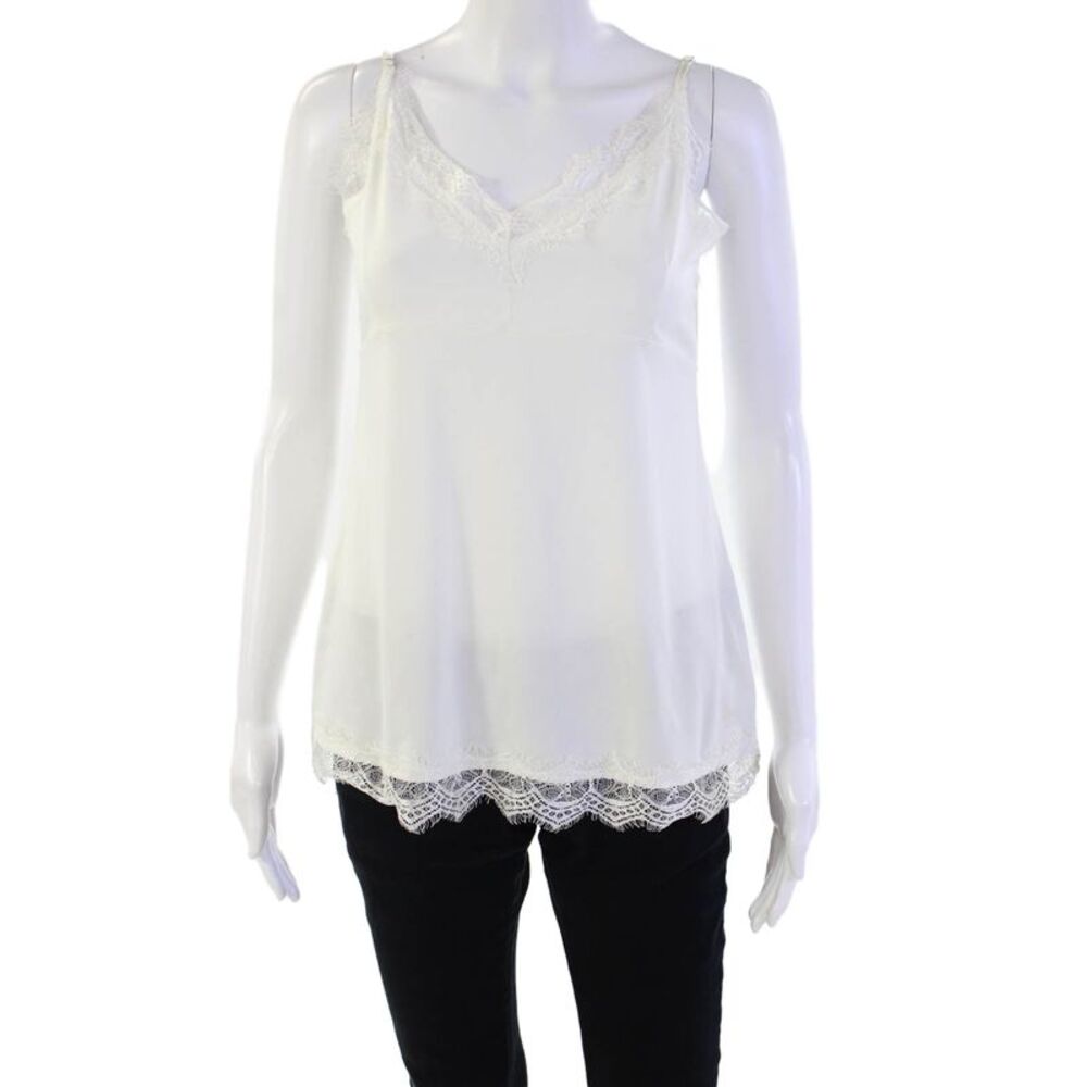 Set Womens Spaghetti Strap V-Neck Lace Trim Camisole Top Solid White Size 10